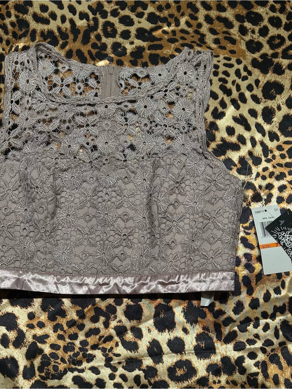 NWT Sequin Hearts Shimmery Mauve Lace High Neck Crop Top